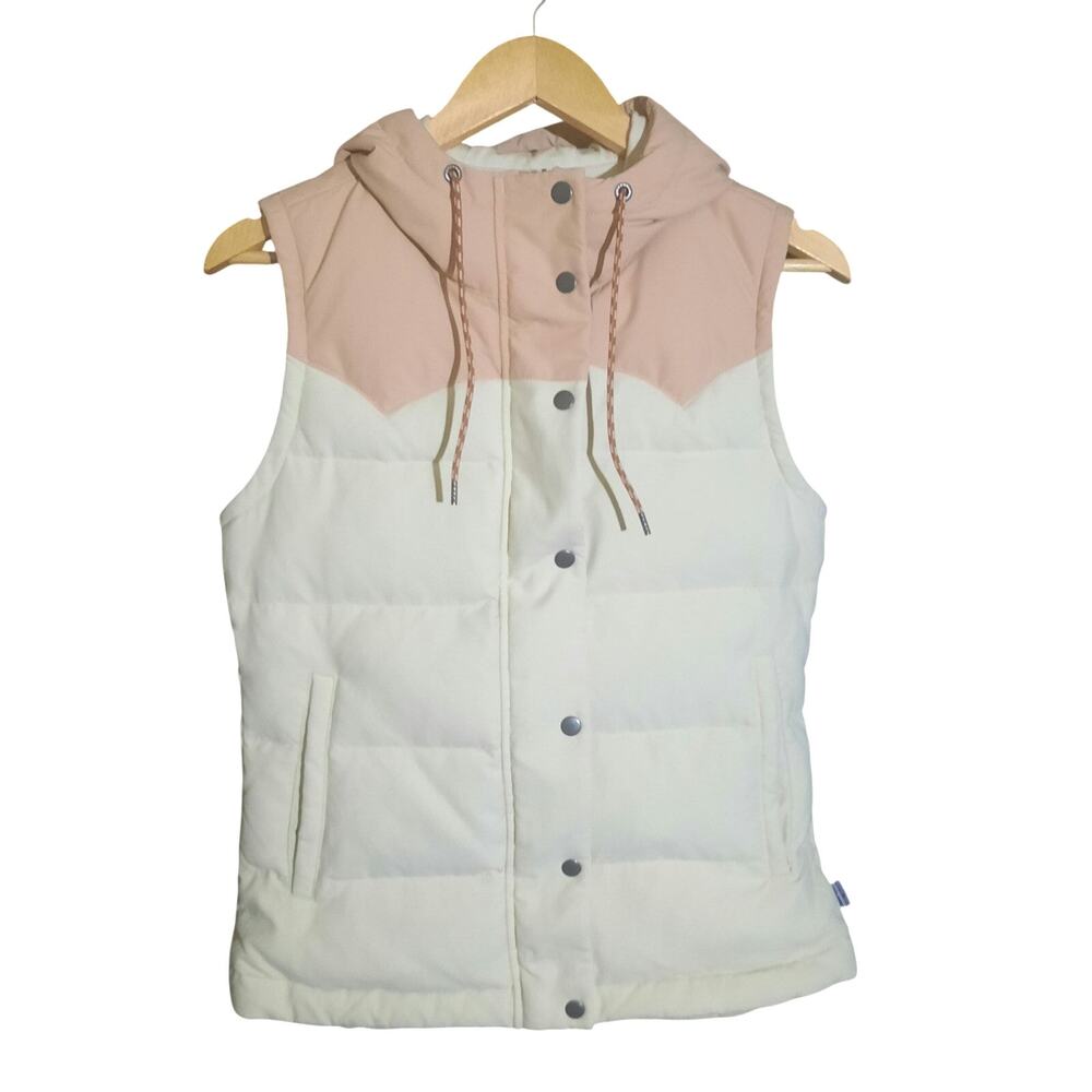 Patagonia Womens Two Tone Cream W's Bivy Drawcord Hooded Puffer Vest Size XS